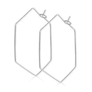 long Hexagon Hoop earrings - Geometric Hoops in Sterling Silver