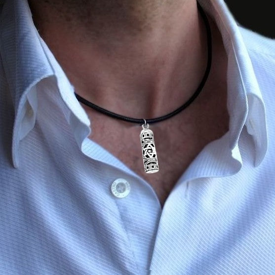 Mens Mezuzah Necklace - Sterling Silver Magen David Pendant - Jewish gift for men