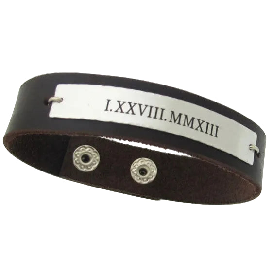Mens Roman Numeral Engraved Bracelet