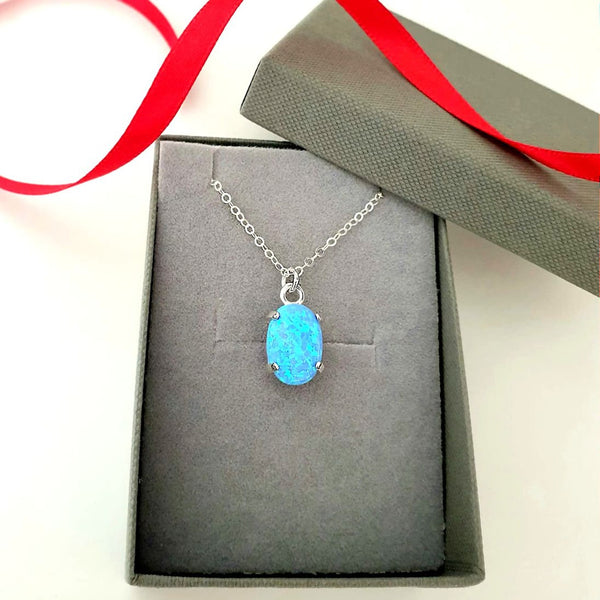 Blue Genuine opal stone pendant