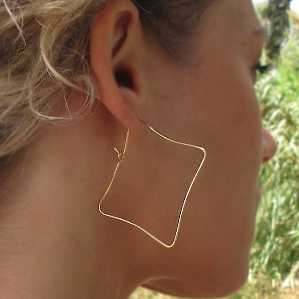 Square Gold Hoop Earrings - Geometric hoops