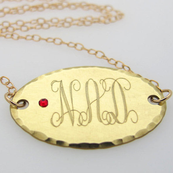 Monogram charm birthstone gold necklace