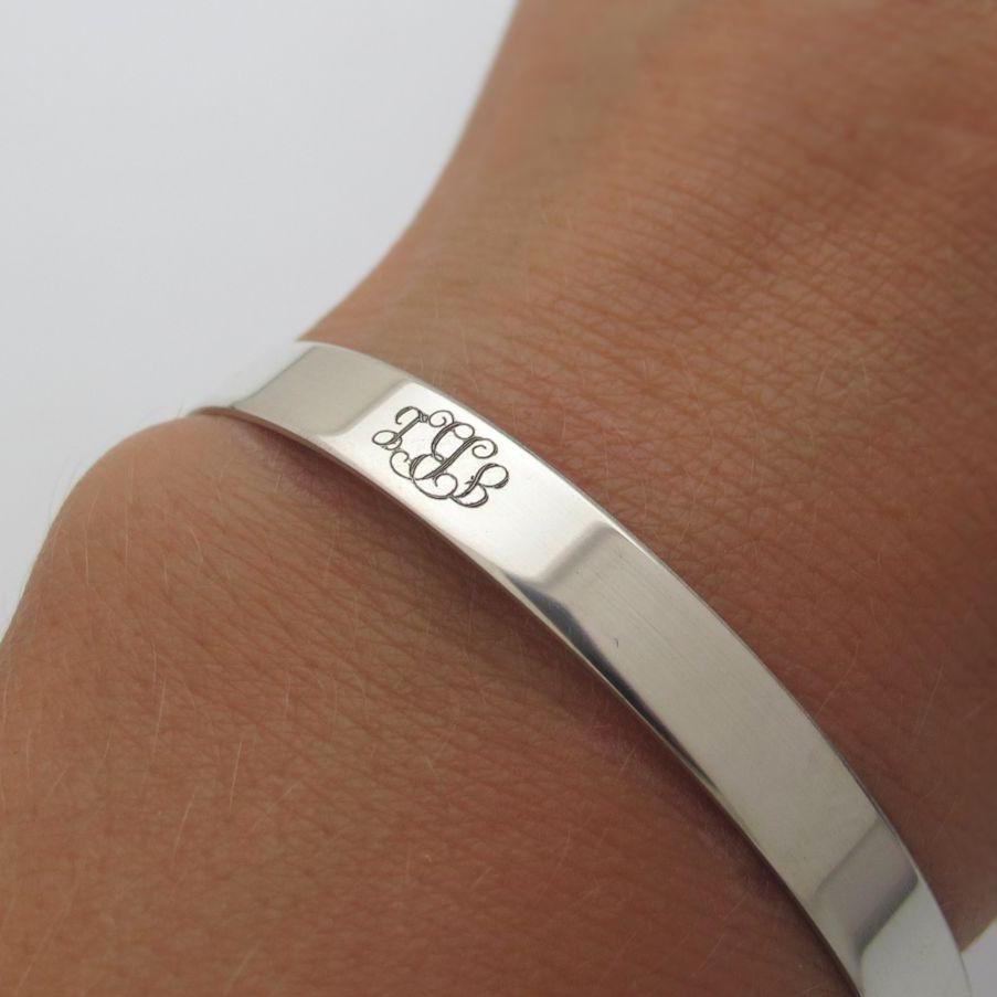 Monogram Engraved Bracelet - Sterling Silver Initials Bracelet -Gift for her
