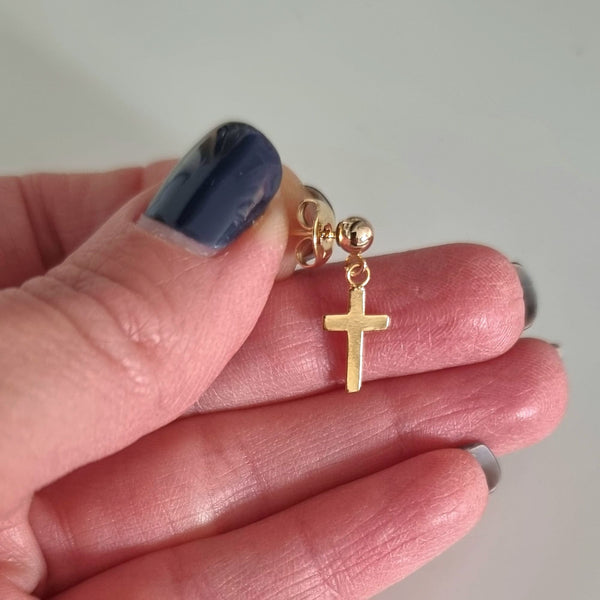 gold cross charm stud earring