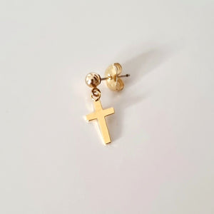 Gold Cross Dangle Earrings for Men