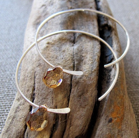 amber teardrop crystal hoop earrings