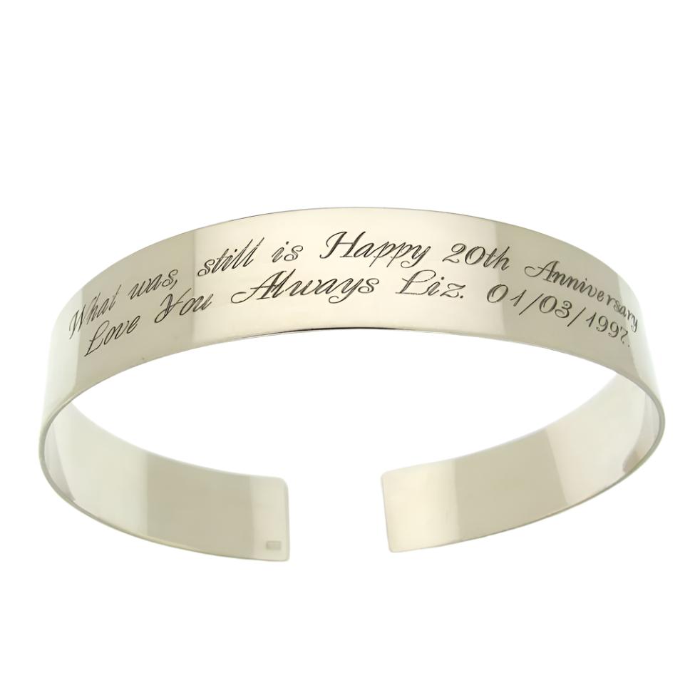 Text engraved silver bracelet