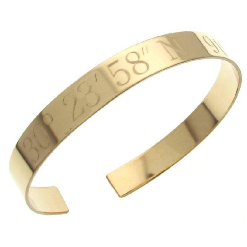 Engraved gold cuff for men - GPS engraved cuff - Gold Filled Cuff for men