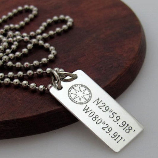 Compass Latitude Longitude Necklace - Nautical Pendant