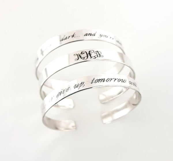 engraved silver braceletrs