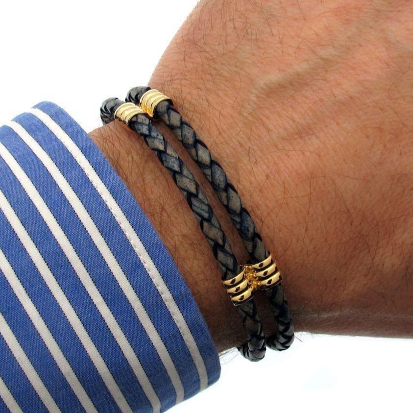 Magnetic Clasp Braided Leather Bracelet - Blue Leather Bracelet for men