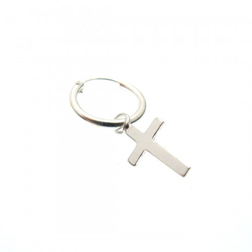 Sterling Silver Hoop Cross  Earring for men 