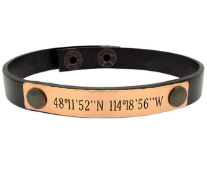 GPS coordinates leather bracelet