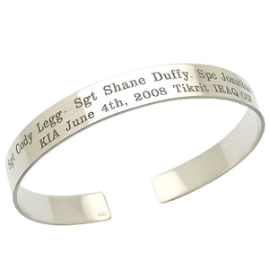 Custom Military Silver Bracelet - KIA Bracelet - Personalized SGT cuff bracelet