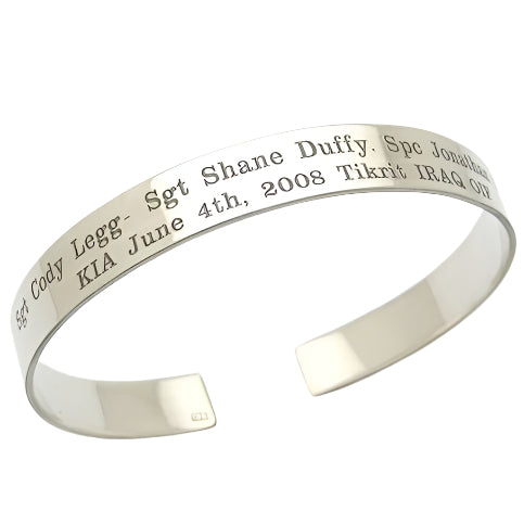 Custom Military Silver Bracelet - KIA Bracelet - Personalized SGT cuff bracelet