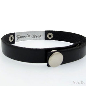 Engraved Sterling Silver and Leather Wristband