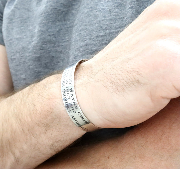 Sterling Silver KIA Bracelet - 1/2 inch wide Cuff - Military Jewelry