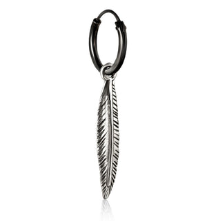Feather Drop Earring for Men - Mens Earring with dangle feather