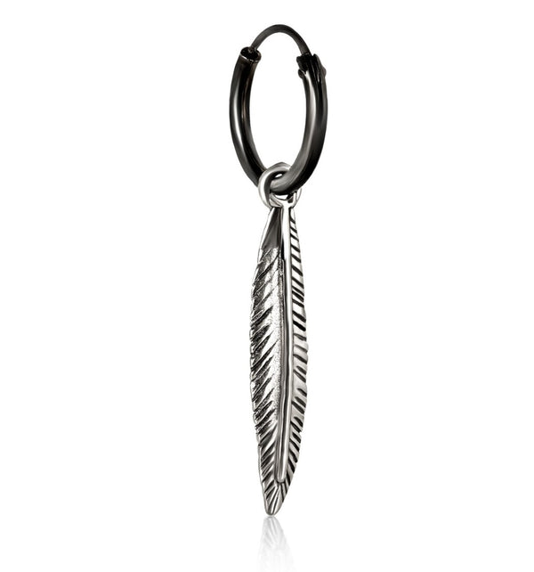 Single Feather Pendant Earring for Men - Men's Jewelry - Black Hoops ...