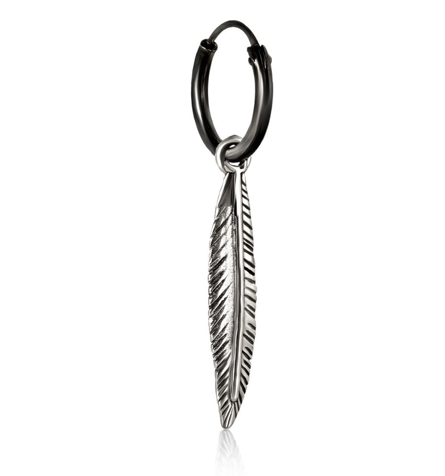 Feather Earring for men - Mens Pendant Earring silver feather
