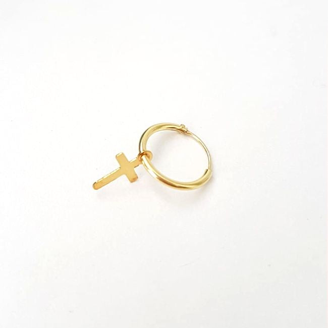 cross earring in gold - Small Cross Drop Dangle Huggie Hoop Earrings For Men