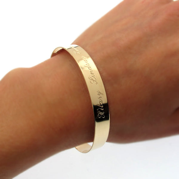 gold cuff bracelet wih engraving