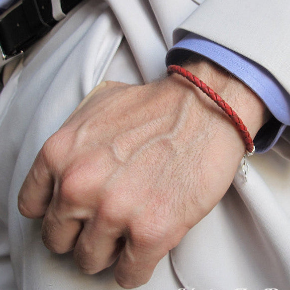 Braided red leather bracelet