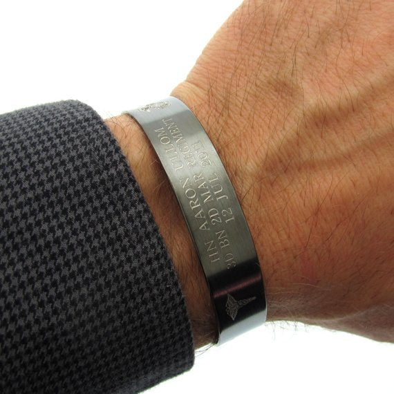 oxidized sterling silver wide cuff bracelet Military