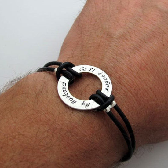 Washer personalized leather bracelet