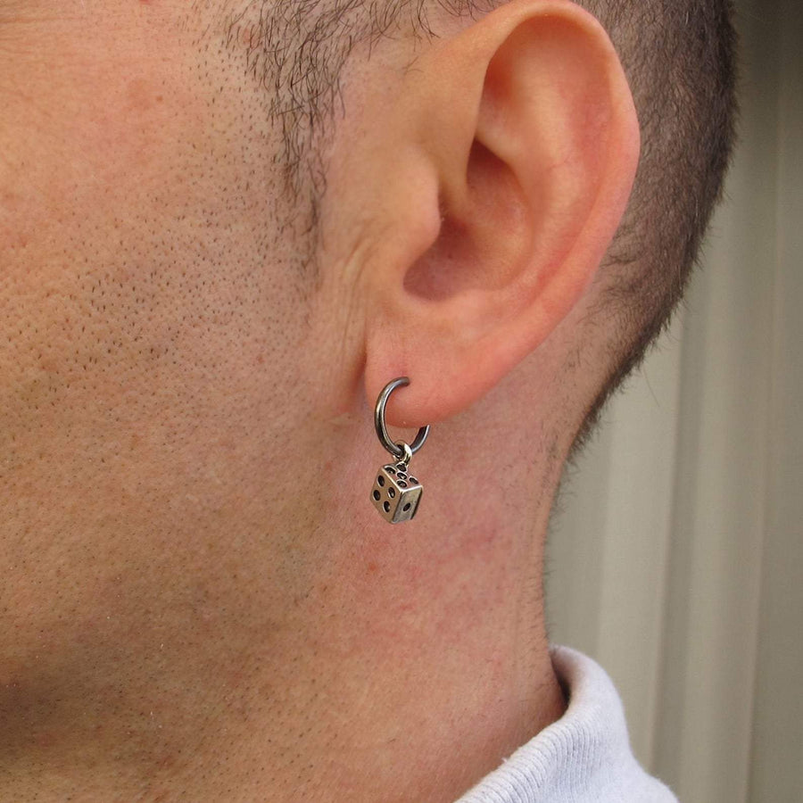 Dice charm earring - Black Hoop Earring for men