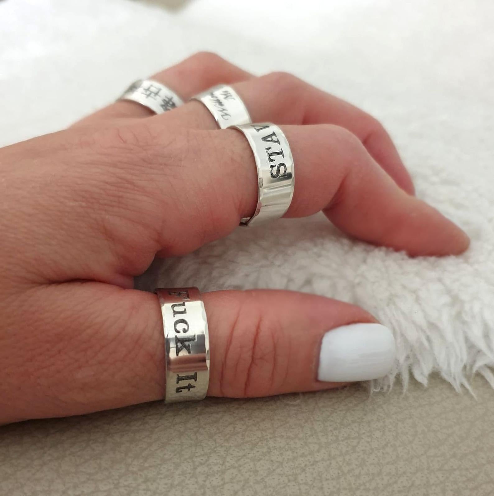 Inspirational Ring - Engraved Quote Ring - Personalized Silver Ring ...