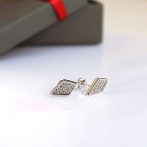Diamond Shape Sterling Silver Studs with Crystals