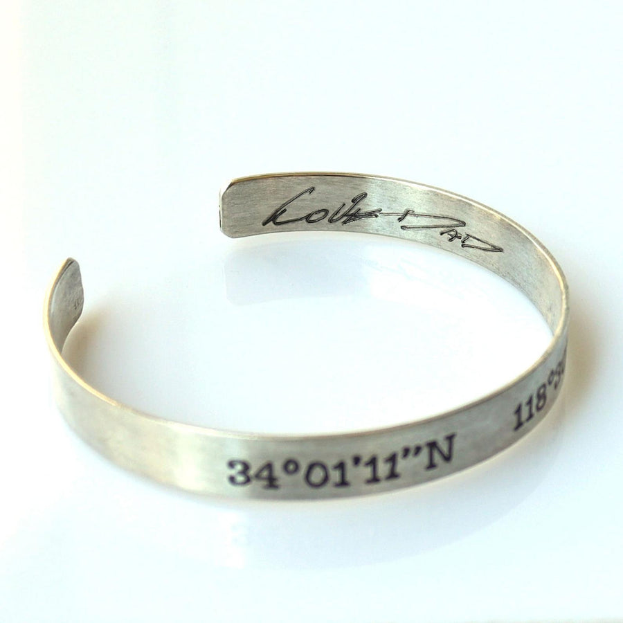 Signature engraved cuff bracelet -  Sterling Silver Brushed Matte Finish