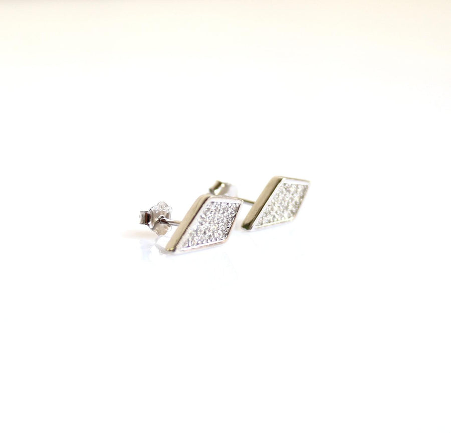 Diamond Shape Sterling Silver Stud Earrings with Crystals Kite Studs