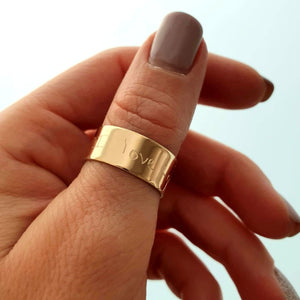 Chunky Ring - Secret Message Text Engraved Ring in Gold Filled 14K