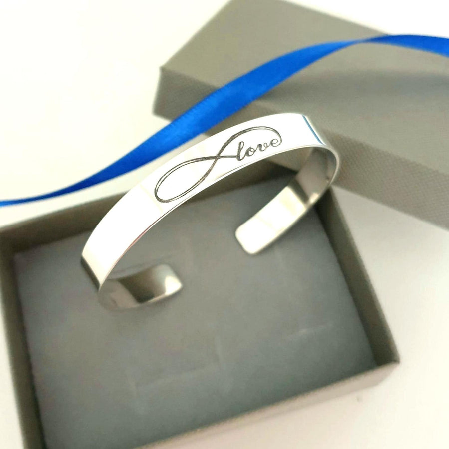 Sterling Silver Infinity Love Cuff - Personalized Bracelet 