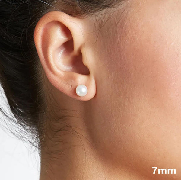 AAA White Pearl Earrings - Wedding Jewelry - Button Shape Freshwater Pearl Studs