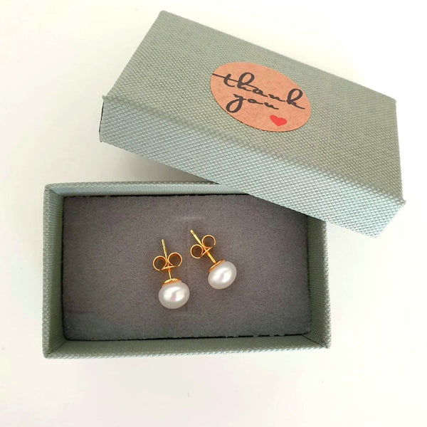 AAA White Pearl Earrings - Wedding Jewelry - Button Shape Freshwater Pearl Studs