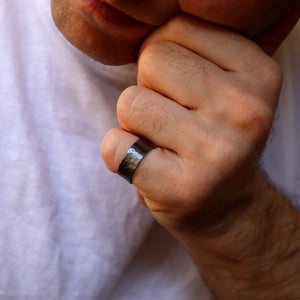 Faceted oxidized sterling silver ring for men