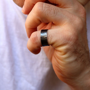 Faceted oxidized sterling silver ring for men