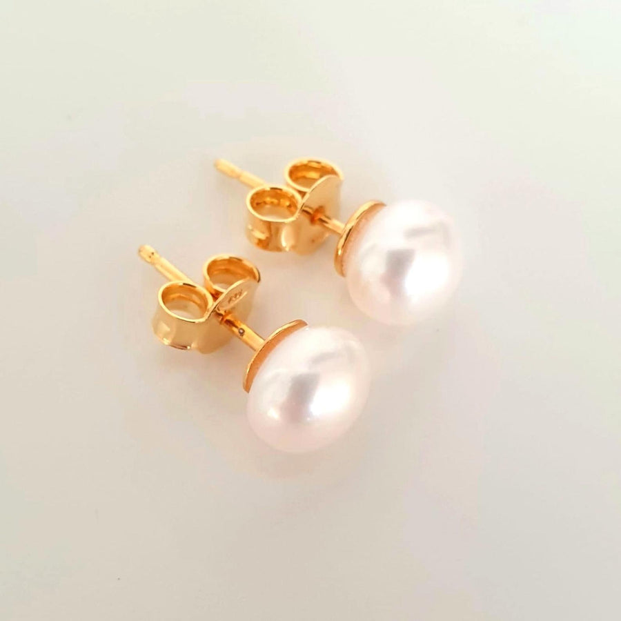 AAA White Pearl Earrings - Wedding Jewelry - Button Shape Freshwater Pearl Studs