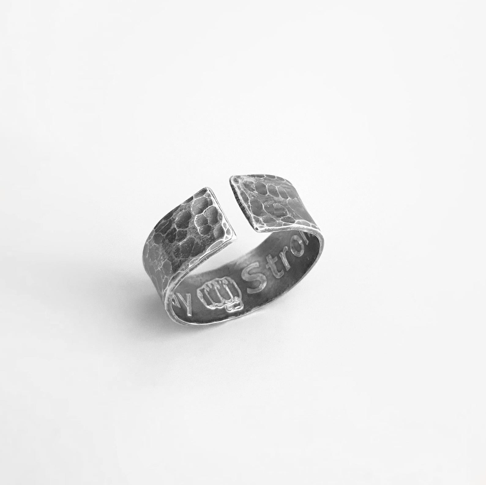 Rustic hammered dark silver ring