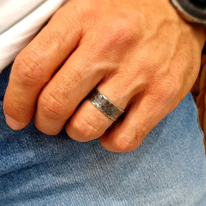 hammered black ring for men - mens rings