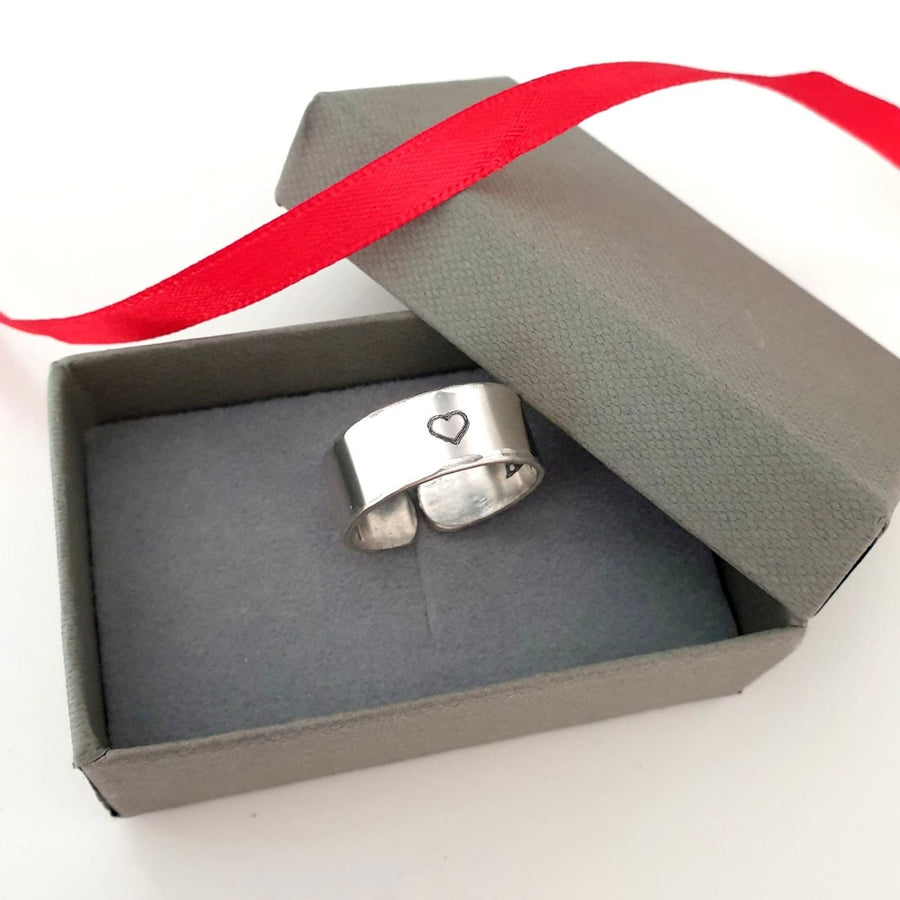 minimalist hear engraved ring with hidden message