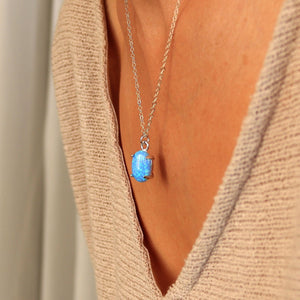 Blue Opal Pendant Long Necklace