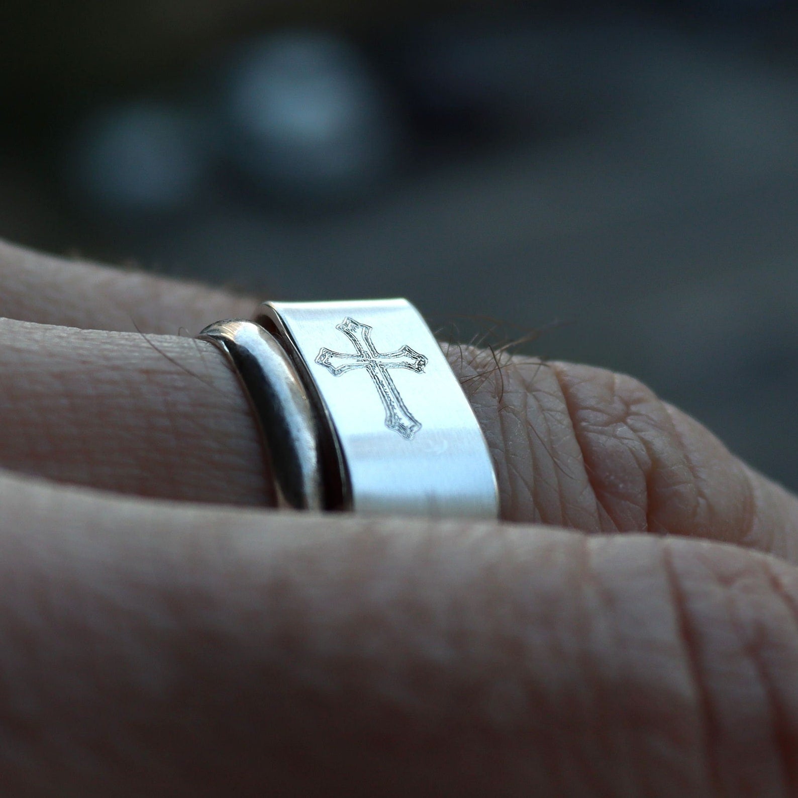 Faith Cross Ring Mens Christian Ring Outside Engraving