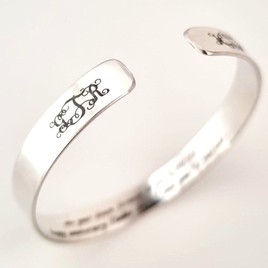 Custom Monogrammed Bracelet - Silver Stacking Bracelet for Her Out&Inside Engrave