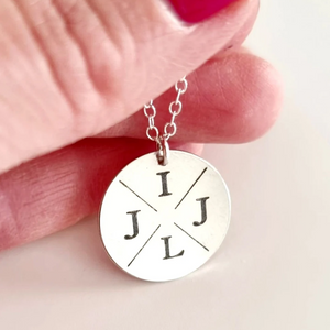 initials engraved round pendant necklace