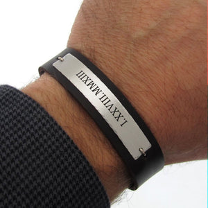 Mens Roman Numeral Engraved Bracelet