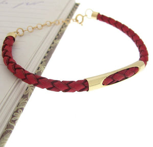 Red Braided Leather Cuff for Men - Mens Gift